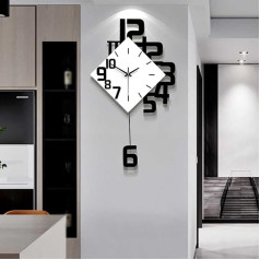 Modern Simple Fashion Creative Wall Clock with Pendulum Wall Clock Without Ticking Noises Battery Operated for Living Room Bedroom Kitchen Decoration 34 x 63 cm