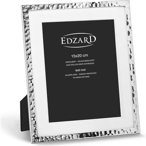 EDZARD Fano Picture Frame for Photo 15 x 20 cm Silver Plated Tarnish-Resistant with Velvet Backing Includes 2 Hangers Photo Frame for Standing and Hanging