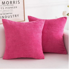Yonous Corduroy Cushion Covers Soft Square Decorative Throw Pillows Home Decor for Living Room Couch Bed Sofa 2 Pack Hot Pink 40x40cm