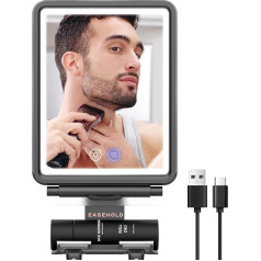 EASEHOLD Anti-Fog Shower Mirror, LED Shaving Mirror for Shower with Razor Blade Holder, 3 Adjustable Light Colours, Rechargeable Battery, Anti-Fog Bathroom Mirror with Touch Button