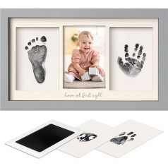 Inkless Baby Hand And Footprint Kit Frame – Personalized Baby Picture Frame for Newborn - Mess Free Baby Frame - Baby Keepsake - Baby Footprint Kit Handprint Kit - Baby Shower Gifts (Cloud Gray)