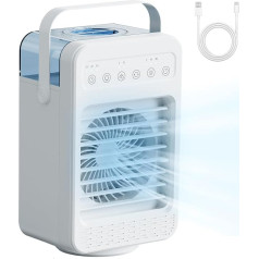 Portable Air Conditioning Mobile, 4-in-1 Mobile Air Conditioner, Mini Air Cooler with Water Cooling, Water Fan 600 ml Water Tank, 3 Wind Speeds & 2 Humidity Modes, Timer, Colours Light
