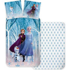 Brandmac Frozen Children's Bed Linen Reversible Duvet Cover Frozen Forest 135 x 200 cm + Pillowcase 80 x 80 cm 100% Cotton with Elsa Anna and Olaf