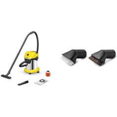 Kärcher WD 3 S V-17/4/20 Wet/Dry Vacuum Cleaner, Blow Function, Power: 1000 W, Stainless Steel Container: 17 L, Suction Hose: 2 m, Includes Suction Brush Set