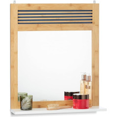 Relaxdays Bathroom Mirror with Shelf, Decorated Wall Mirror, Bamboo Bathroom Mirror 61 x 53 x 15 cm, Natural White Standard