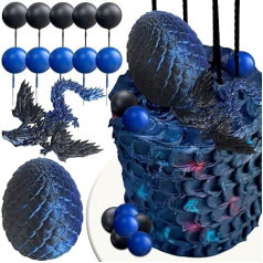 Roaring Good Time Fantasy Dragon Cake Topper Dragon Eggs Cake Decor Blue Black Balls Cake Decor for Baby Shower Birthday Wedding Party Supplies