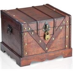 Brynnberg wooden pirate treasure chest Vitec 24x21x18cm decorative storage box - Vintage decoration handmade - with padlock lockable with key