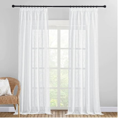 PONY DANCE Linen-Look Curtain, White Transparent – Extra Long Curtains for Living Room, Decorative, Airy & Translucent Curtain, Ruffle Tape, 2 Pieces, H 280 x W 140 cm