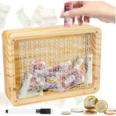 Meetory Wooden Money Box 10000 Pieces Clear Countdown Money Box Money Box Challenge Money Box with Numbers and Money Goals for Adults Kids Boys Girls