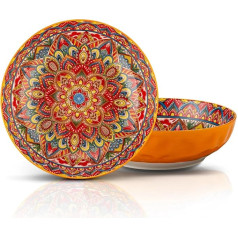 YUN TAO Large Salad Bowls, 2.3 Qt Turkey Plate for Entertainment, Thanksgiving, Christmas, 25 cm Ceramic Serving Plate, Bowls for Fruit Salad, Pasta, Large Bowls | 2 Pieces (Orange)