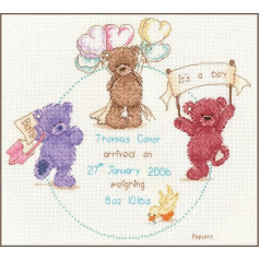 Vervaco Popcorn Celebration Birth Sampler Counted Cross Stitch, Multi-Colour