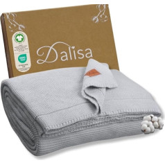 Dalisa 100% Organic Cotton Blanket Made of Turkish Cotton GOTS Certified, Thick, Cosy and Chunky Perfect for Couch, Bed and Home Decoration - Boho Vintage Knit Alina (Mist Blue, 150 x 200)