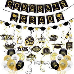 Graduation Decoration 2023 Banner Balloons Graduation Party Decorations Included Congrats Grad Banner Black Gold Balloons Hanging Swirl Graduation Decor Party Supplies