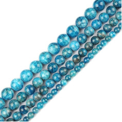 Genuine Natural Smooth Round Ocean Apatite Gemstone Beads Loose Beads for Jewelry Making 15.5