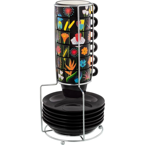 Pylones, Espresso Cup Tower Colourful Coffee Flower Garden Porcelain 28.5 x Diameter 12 cm
