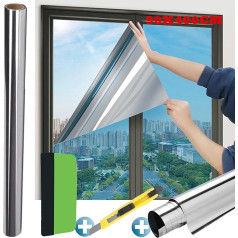 Sun Protection Film, UV Protection Sun Protection Film Window Indoor or Outdoor, Silver Reflective Window Film, Mirror Film, Self-Adhesive, Residue-Free Sun Protection Film (90 x 400 cm)