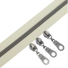 YaHoGa 9 m silver endless zipper, sold by the metre, black, 5 mm spiral, 20 non-lock zippers.