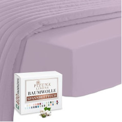 Pizuna 400 Thread Count Cotton Fitted Sheet Lavender Frost 150 x 200 cm, 100% Long Staple Mako Satin Fabric Bed Sheet Ideal for Mattress Sizes 135 x 200 cm, 140 x 200 cm and 145 x 200 cm