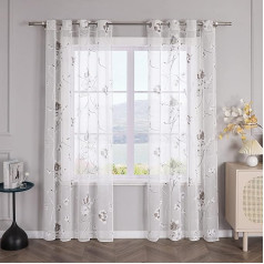 SCHOAL Curtains with Eyelets, Burnout Eyelet Curtains, Transparent Curtains, Voile in Country House Style, White Window Curtain, Living Room, 1 Piece, W x H 140 x 175 cm