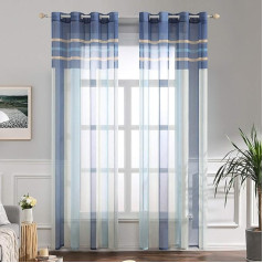 MIULEE Voile Transparent Voile Curtain with Eyelets Tab-Top Curtain Eyelet Curtains Transparent Window Curtains Living Room Bedroom Set of 2 140 x 225 cm Blue + Light Blue