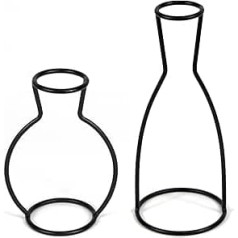 Silhouette Vase Black for Pampas Grass Set of 2 - Black Outline Vases for Flowers - Suitable as Grave Flower Holder - Metal Frame Minimalist Flower Vase - Style 1