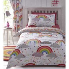 Clouds and Rainbows SINGLE Duvet Cover Bedding Bed Set Reversible Kids Cute Love