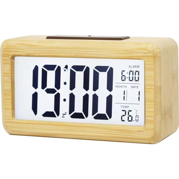 Digital Wooden Alarm Clock, Large LED Display, Smart Sensor Night Light, Snooze and Temperature Function, Battery Operated, Cuboid Alarm Clock for Bedroom, Office, Bedside Table