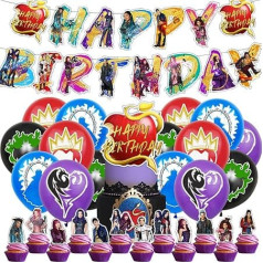 OZXVXZO Pack of 32 Decendants Decoration Birthday, Descendants Balloons Birthday for Children, Happy Birthday Banner, Cupcake Topper, Cake Topper, Birthday Party Accessories