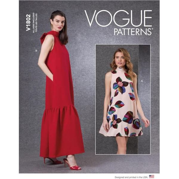 Vogue Patterns V1802A Women's Dress A (XS-S-M-L-XL-XXL)