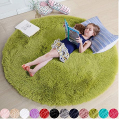 Grass Green Round Rug for Bedroom, Fluffy Circle Rug for Kids Room, Furry Rug for Teen Room, Shaggy Rug for Kids Room, Fluffy Plush Rug for Dorm,
