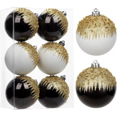 Set of 6 8 cm Decorative Christmas Tree Baubles, Christmas Bauble Ornament with Glitter, Christmas Tree Baubles, Christmas Decoration, Christmas Tree Decoration for Christmas Tree, Christmas Wedding