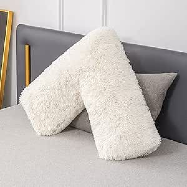 LSC Orthopaedic V Pillow, Soft and Fluffy Sherpa Teddy Fleece Pillow for Head, Neck and Back Support, V-shaped Maternity and Nursing Pillow with Anti-Allergy Pillowcase