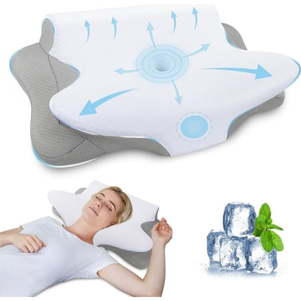 SAHEYER Neck Pillow, 2-in-1 Ergonomic Neck Support Pillow and Neck Roll Pillow, Orthopaedic Side Sleeper Pillow, Memory Foam Pillow for Side, Back and Stomach Sleepers