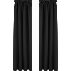 FLOWEROOM Opaque Blackout Curtain - Opaque Curtain with Ruffle Tape, for Bedroom, Noise-Reducing, Black, 260 x 140 cm (H x W), Set of 2