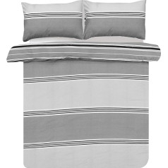 Sleepdown Duvet Cover Set, Banded Stripe, Grey, Double, Cotton