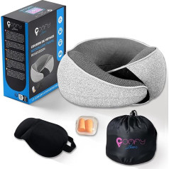 Travel Pillow 360° (Airplane, Car) Memory Foam for Neck - Ergonomic Pillow, Relaxation, Neck Pillow + Mask, Earplugs, Transport Bag