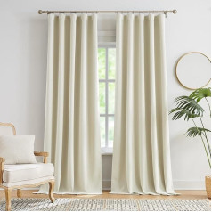 Treatmentex Set of 2 Opaque Curtains with Ruffle Tape, Thermal Curtain, Cold Protection, Blackout Curtain, Beige Curtains, Heat Insulating for Bedroom, Living Room, 245 x 140 cm (H x W)