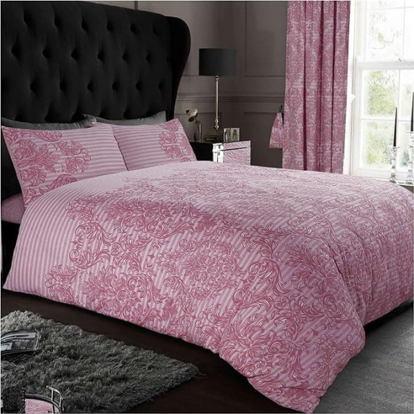 GC GAVENO CAVAILIA Premium Paisley Bed Linen Set for Double Bed, Easy-Care, Reversible, Polycotton Duvet Cover Set, Blush Pink (200 x 200 cm)