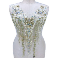 Heavy Beads Lace Rhinestone Applique Flower Embroidery Lace Patches Sewing on Dance Wedding Dress Embellishments for Craft Projects (Light Yellow)