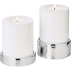 EDZARD Set of 2 Luca, hammered stainless steel highly polished, diameter 11.5 cm, heights 2.5 cm and 5 cm, for pillar candles diameter 10 cm, ideal for the Cornelius permanent candle Edzard