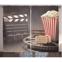 ABAKUHAUS Cinema Rustic Curtain, Film, Living Room Universal Tape Curtains with Loops and Hooks, 280 x 225 cm, Grey Red