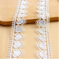 3.5 cm Wide 5 Yard Vintage Heart-Shaped Sequins Embroidery Lace Ribbon Lace Trim Decorative Ribbon Lace Border Gift Ribbon Decorative Ribbon for Wedding DIY Crafts Clothing Sewing, White