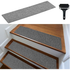 Stair Treads Mats Modern Set of 15, 75 x 20 cm Large Felt Self-Adhesive Stair Mats Indoor 15 Pieces Carpet Stair Treads Stair Carpet Self-Adhesive Stairs Carpet Stair Carpet Stair Carpet Grey