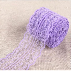 WANYI 50 m Lace Ribbon 4.5 cm Lace Decorative Ribbon Colourful Lace Trim Lace Fabric Lace Trim DIY Lace Trim Decorative Ribbon for Sewing Underwear Craft Clothing Hair Accessory (Purple)
