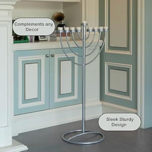 Hanukkah Menorah with 9 Branches Large Metal Aluminium Silver