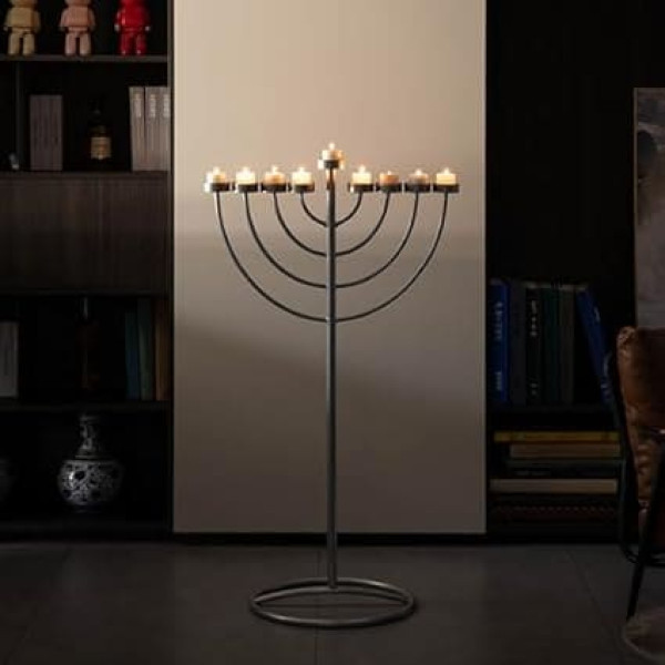 Hanukkah Menorah with 9 Branches Large Metal Aluminium Silver