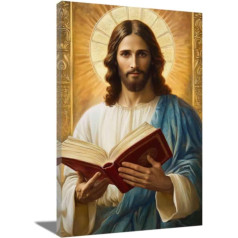 ZQQART Christian Jesus Canvas Prints Holy God Holding Bible Book Picture Christian Bible Painting Religion Spiritual Artwork Wall Decoration (Blue, 30 x 45 cm)