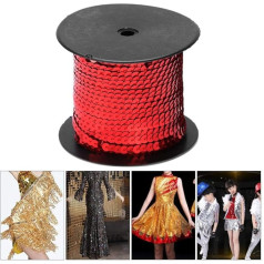 HEEPDD Red Sequin Ribbon String Flat Sequin Trim Sequins String Ribbon Roll for Crafts DIY Projects Embellishment Costume Accessories 6mm x 100m (Red)
