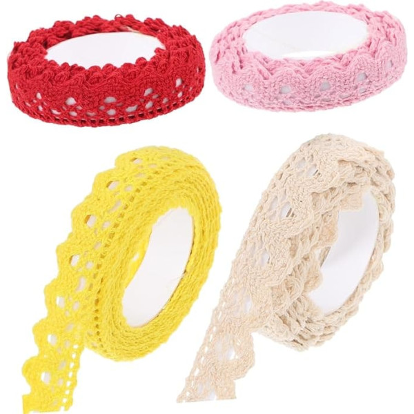 SHINEOFI Pack of 4 Lace Ribbons Gift Ribbons Lace Appliques Embellishments Lace Ribbons for Crafts Lace Scalloped Gift Ribbon Cotton Thread Cotton Sensitive