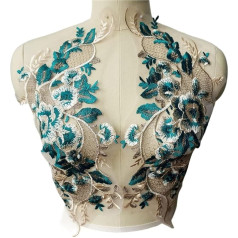 BCJMKDX Kleidungsapplikationen. Grüner Spitzenstoff, bestickte Blumen-Kleid-Applikationen, Borten, klassischer Kragen, Netz-Nähflicken for Hochzeitsdekoration, Kleid, DIY